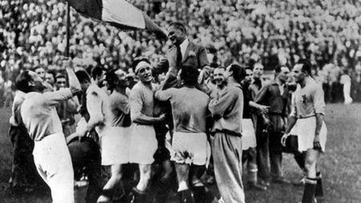 The 1934 FIFA World Cup Final — Italy national football team celebrating the FIFA World Cup.