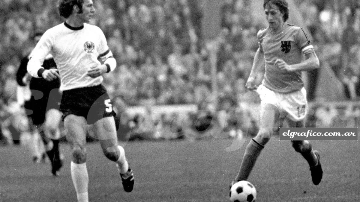 The 1974 FIFA World Cup Final — Franz Beckenbauer (left) v. Johan Cruyff at the FIFA World Cup final.