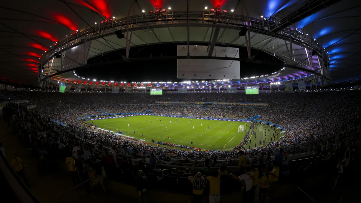 A floodlit Maracana in Rio de Janeiro during the 2014 World Cup final between Germany and Argentina